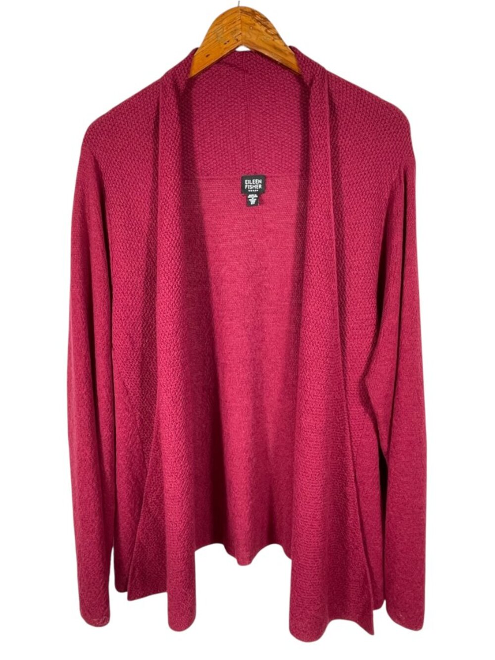 Eileen Fisher Woman 2X 100% Wool Italian Yarn Open Front Cardigan Berry - Picture 2 of 10